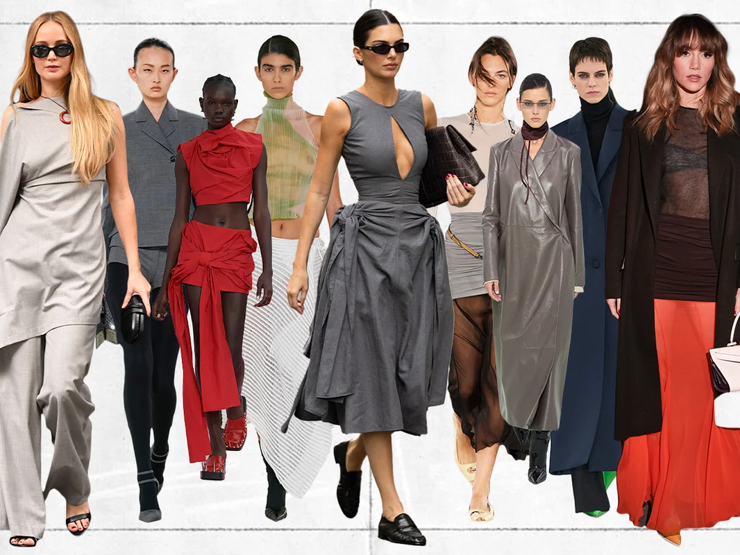 Models showcasing diverse celebrity fashion trends in stylish outfits.