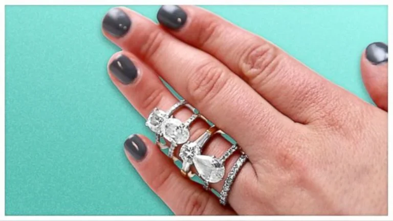 Close-up of rings, showcasing styles similar to Zooey Deschanel engagement ring.