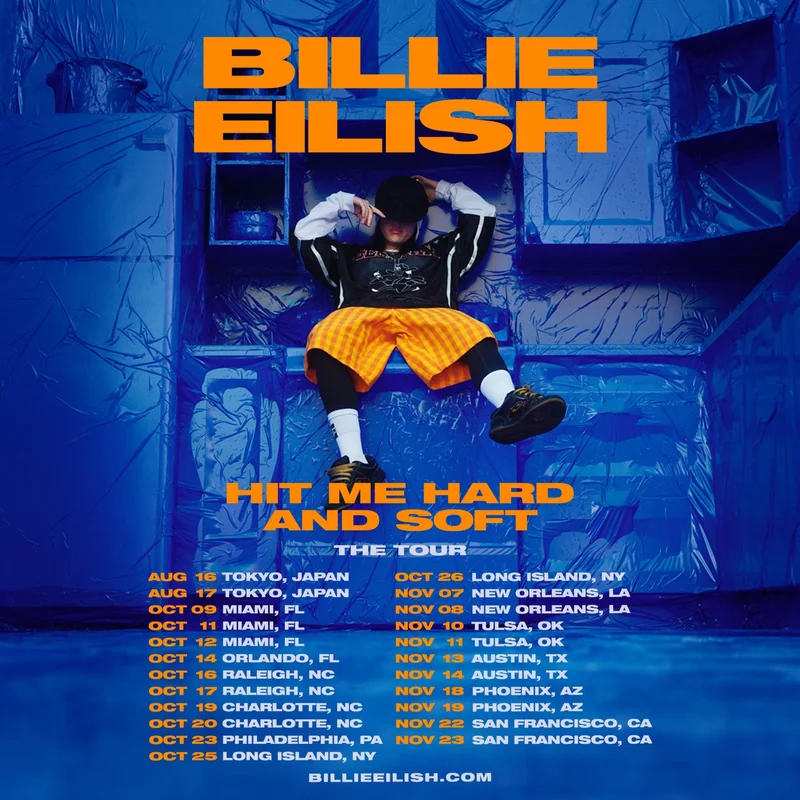 Billie Eilish's 'Hit Me Hard and Soft' tour poster with dates and locations