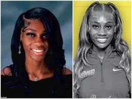 Side-by-side portraits of Natalie Black celebrating her life from youth to her college track career