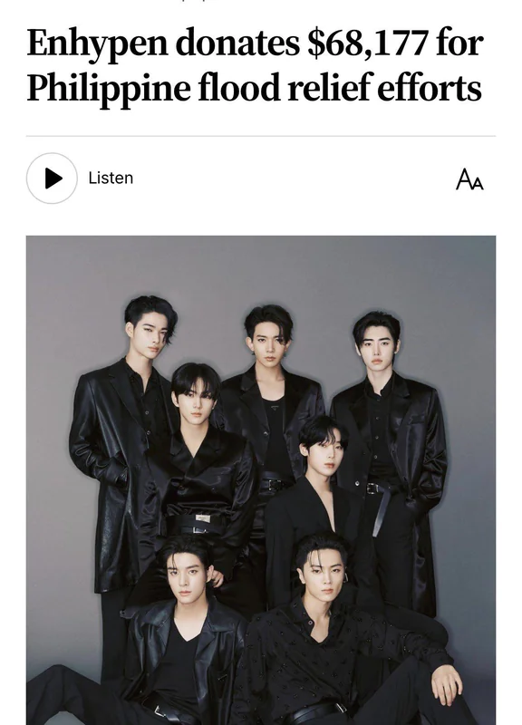 ENHYPEN donation of $68,177 for Philippine flood relief efforts.