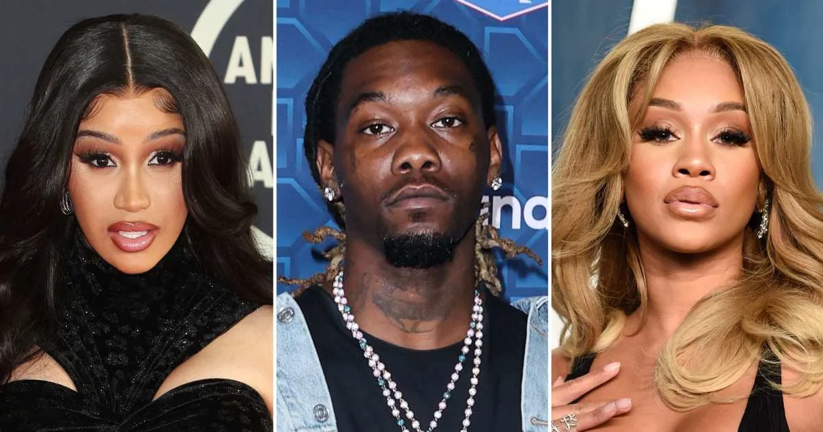 Collage of Cardi B, Offset, and another woman, reflecting public fascination and rumor cycles