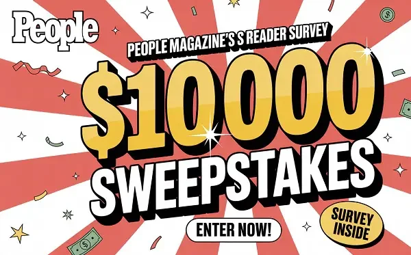 People Magazine sweepstakes graphic featuring $10,000 prize.