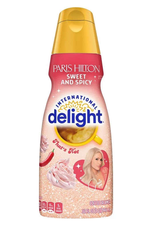 Paris Hilton Sweet and Spicy coffee creamer bottle.