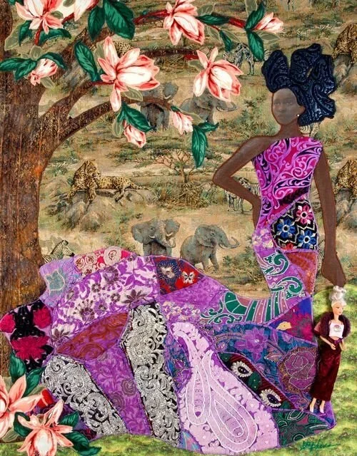 Elegant woman illustration reflecting nature in Phyllis Stephens' art.