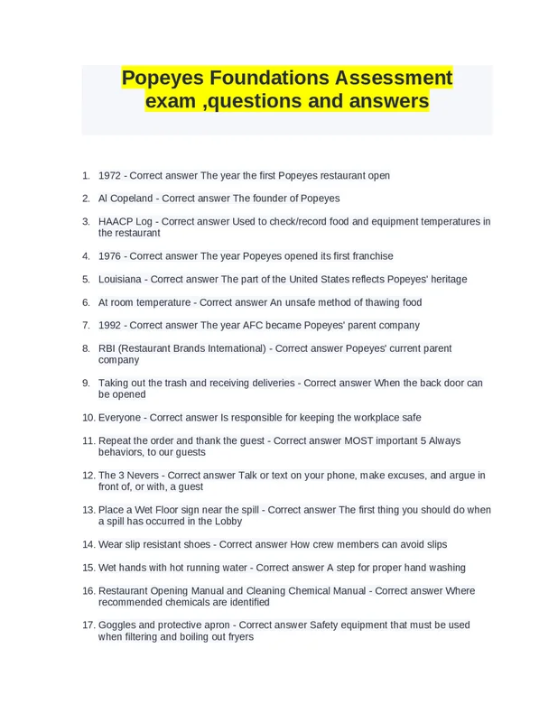 Popeyes Foundation assessment document related to veterans' support.