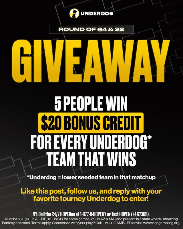 Underdog giveaway event promoting bonus credits.