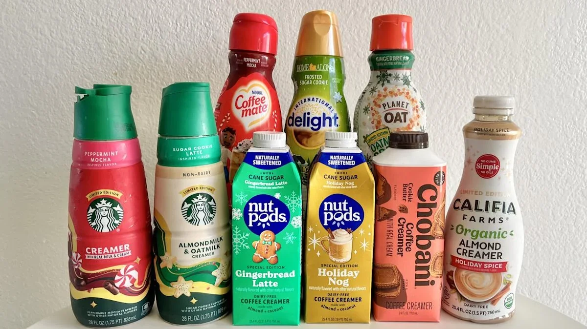 Variety of coffee creamers including Paris Hilton's brand.