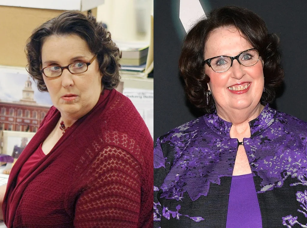 A split image showing Phyllis Smith in character and at a recent event, emphasizing her transformation