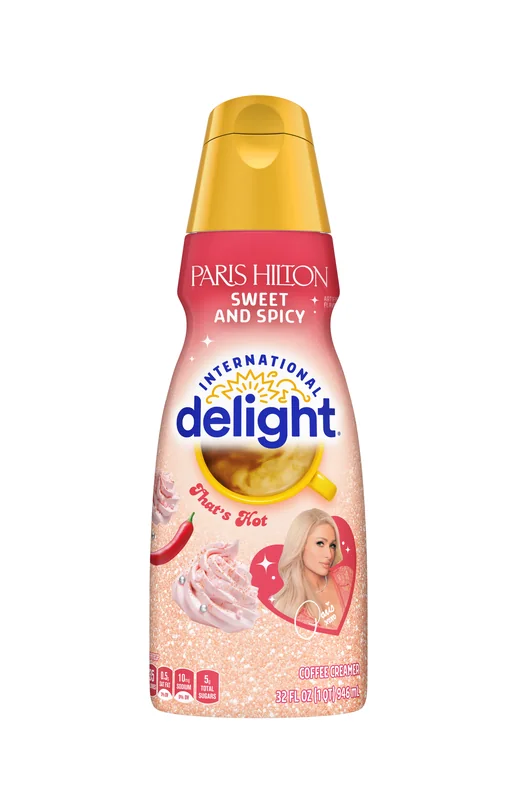 Paris Hilton Sweet and Spicy coffee creamer bottle.