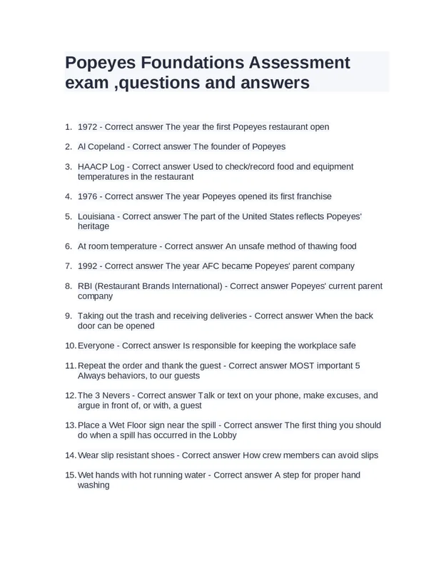 Popeyes Foundation assessment document focusing on veterans' initiatives.