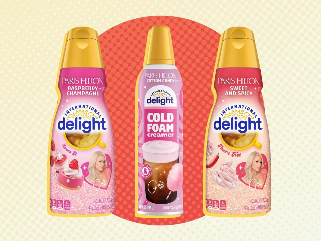 Variety of Paris Hilton coffee creamers including Raspberry Champagne.