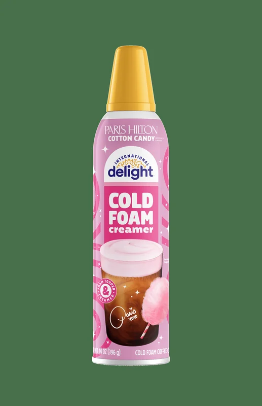 Paris Hilton Cotton Candy cold foam coffee creamer bottle.