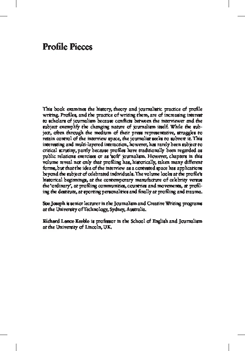 Academic discussion on profile pieces related to storytelling in Phyllis Stephens' work.