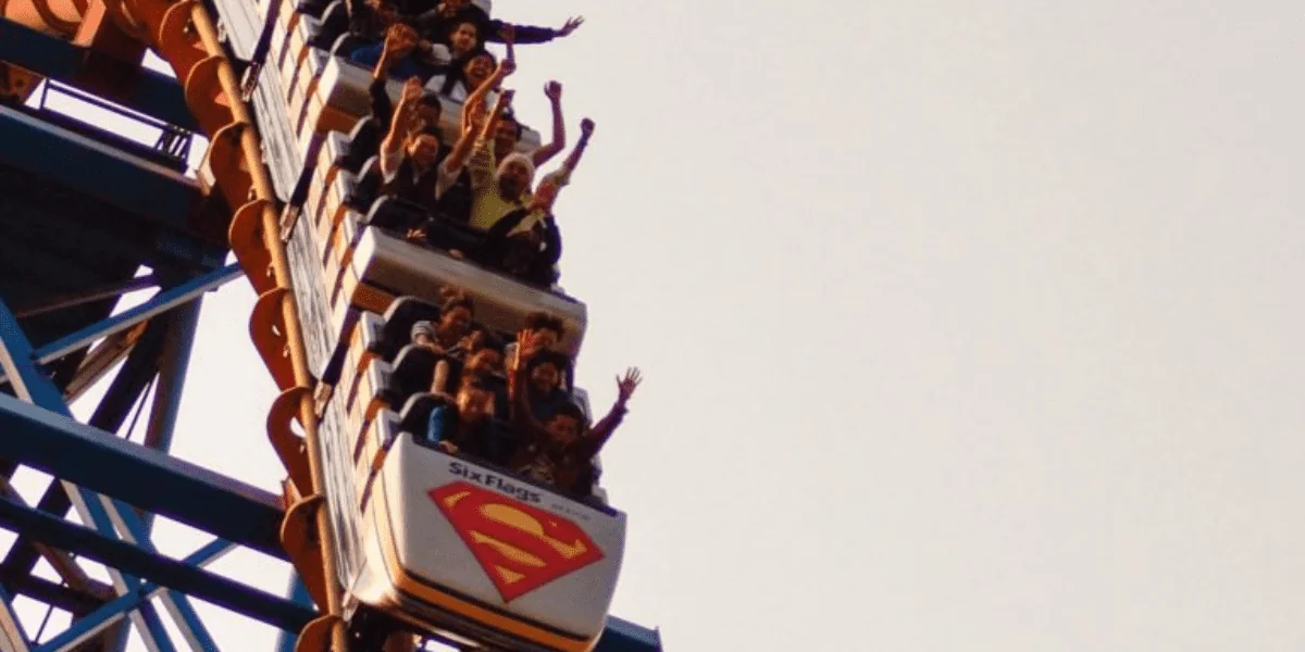 Thrilling ride at Six Flags, related to safety discussions like 'died at Six Flags'.